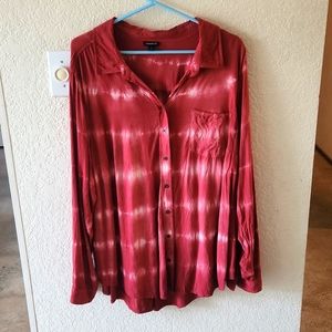 Torrid Size 3 Red Tie Die Boyfriend Shirt